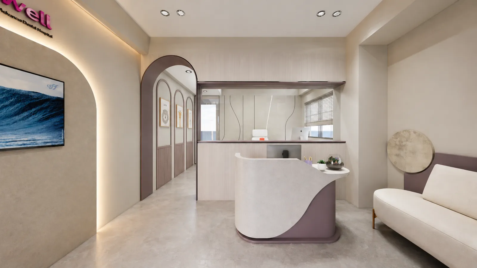 Reception and waiting lounge of Orawell kids dental hospital Jamnagar